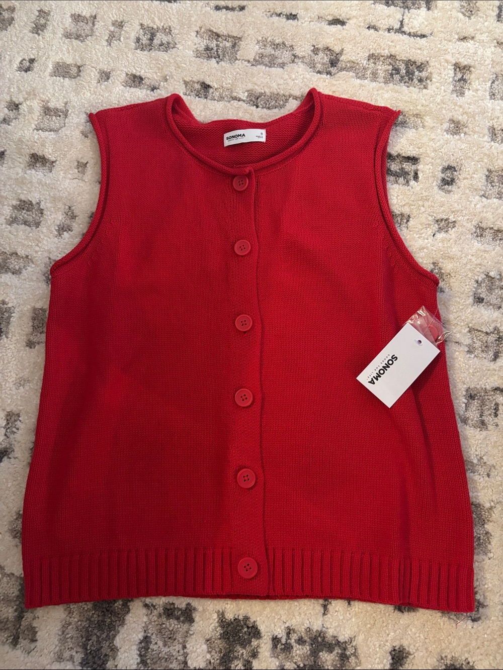 Sonoma Red Sleeveless Button-Front Knit Top
